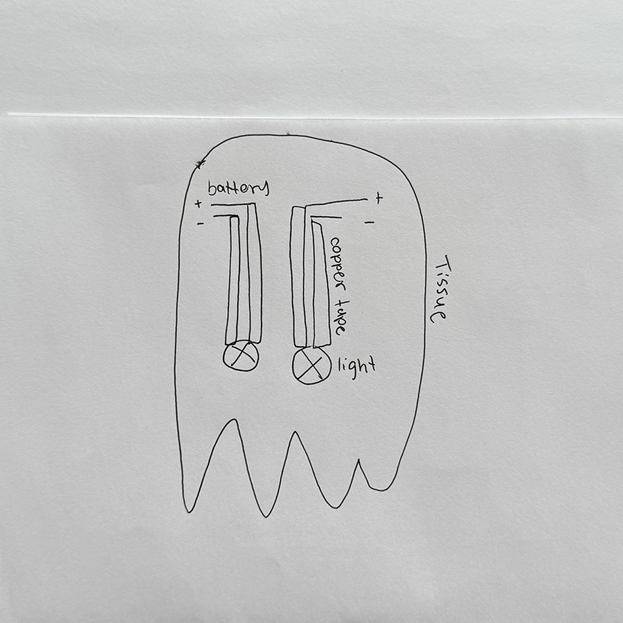 I wanted to created a cute light up ghost so this is the circuit diagram I drew for it.
