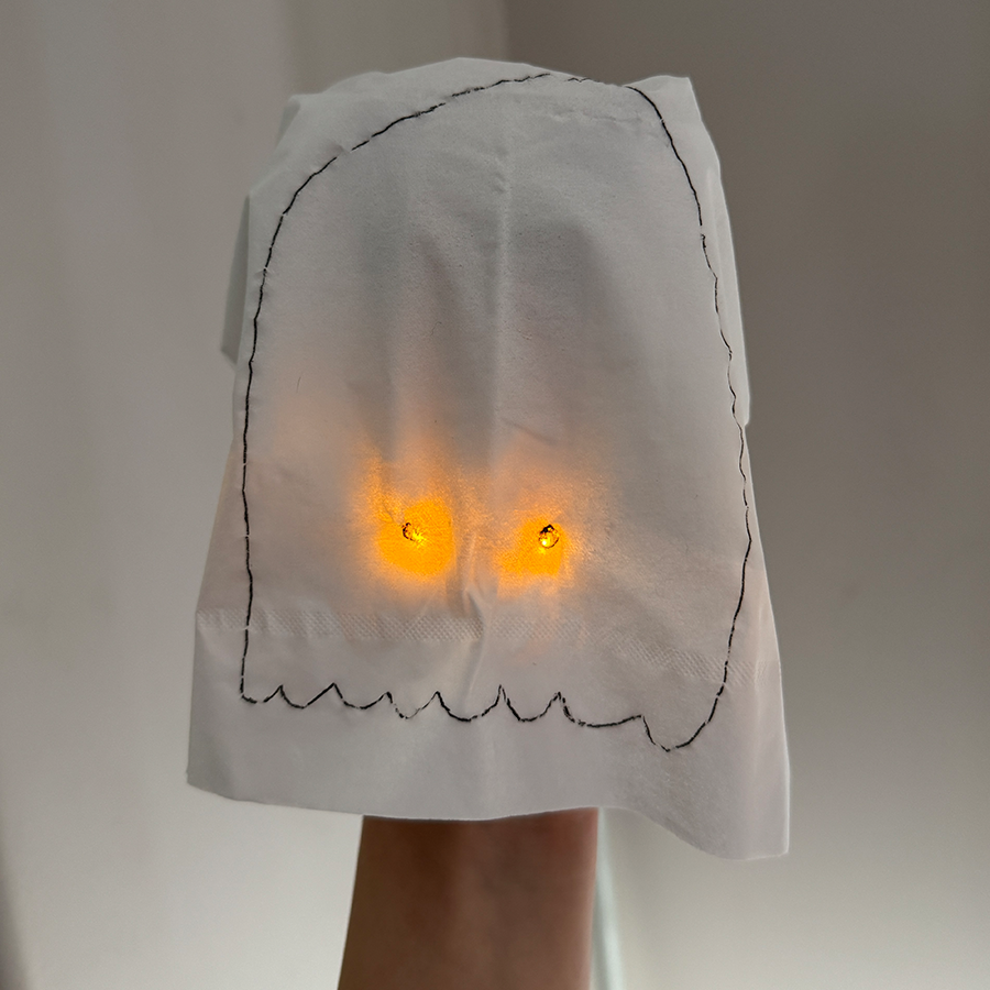 I made the ghost so it could be used as a hand puppet as well. This is it on my hand.