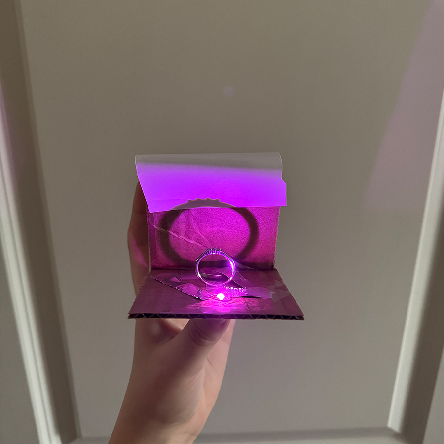 This is the ring box executed. I wish it was more neat but I liked the thought behind it. 