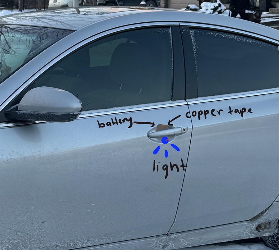 This adds a light to the car handle so that you can see where the handle is at night.