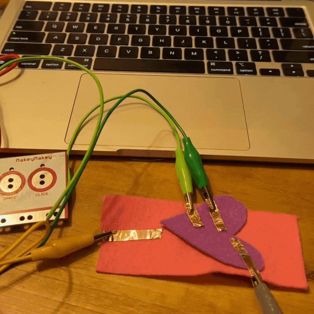 felt heart with 3 copper tape