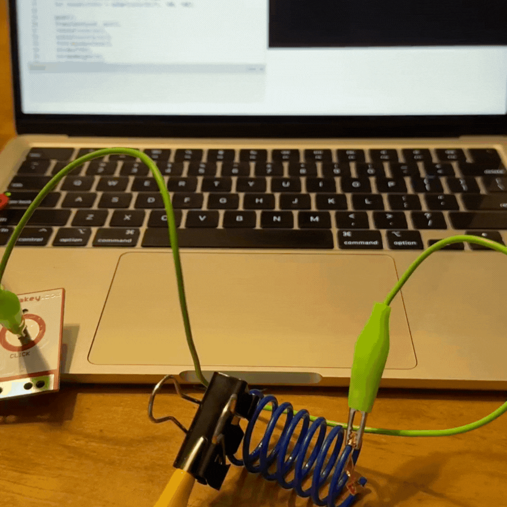 cat spring toy and paperclip with copper tape